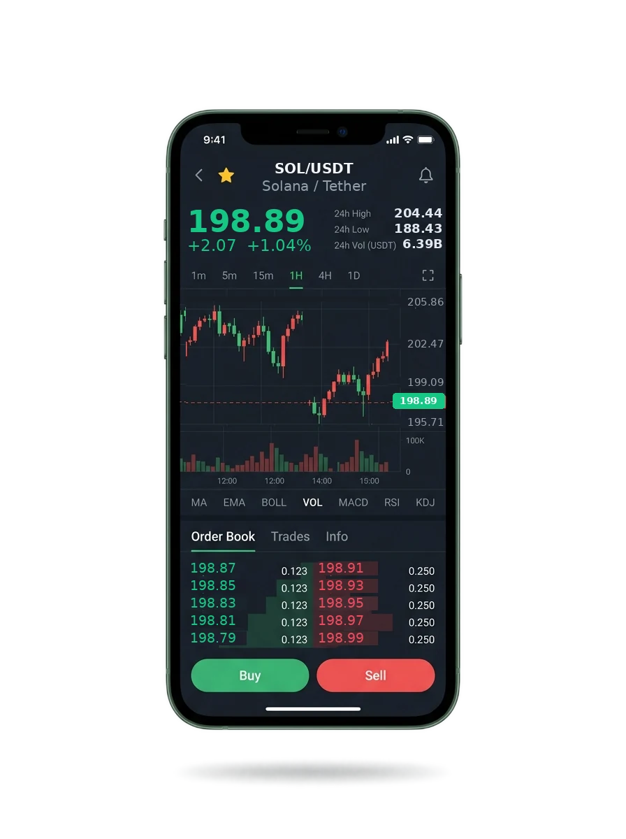 Mobile app screen showing a portfolio summary and a message thread with an account specialist